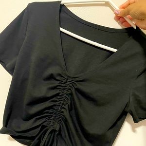black crop top with front scrunch with string